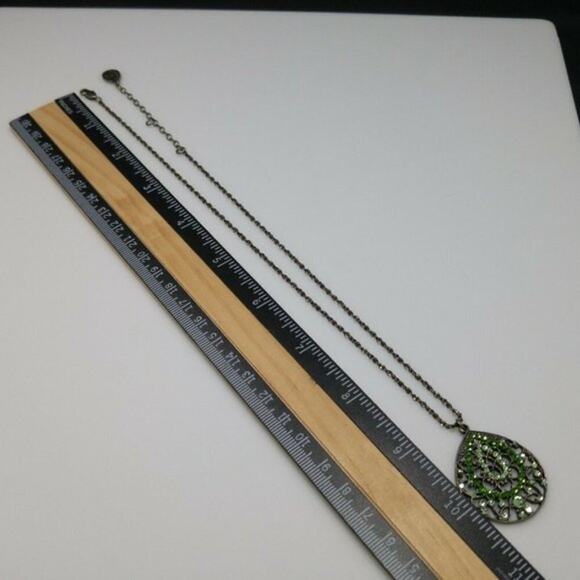 Anne Koplik Designs Necklace, Light Dark Green Rhinestone Teardrop Pendant, 18" - Picture 7 of 10